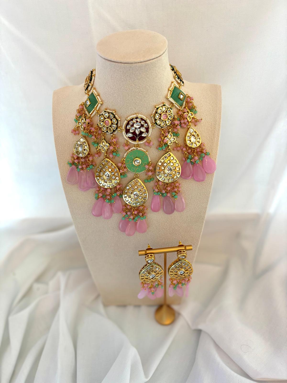 Pink & Mint Meenakari Choker Set | Meenakari Collection