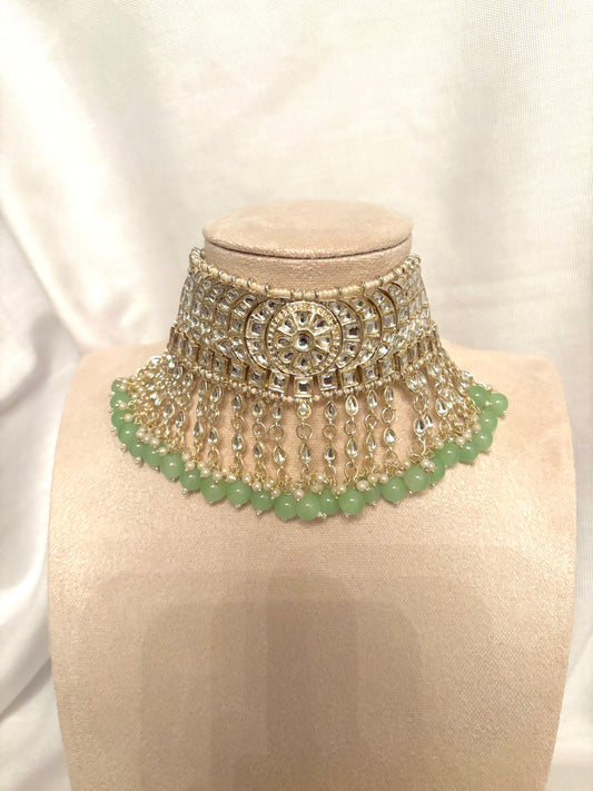Silver and Mint Kundan Set | Kundan Collection