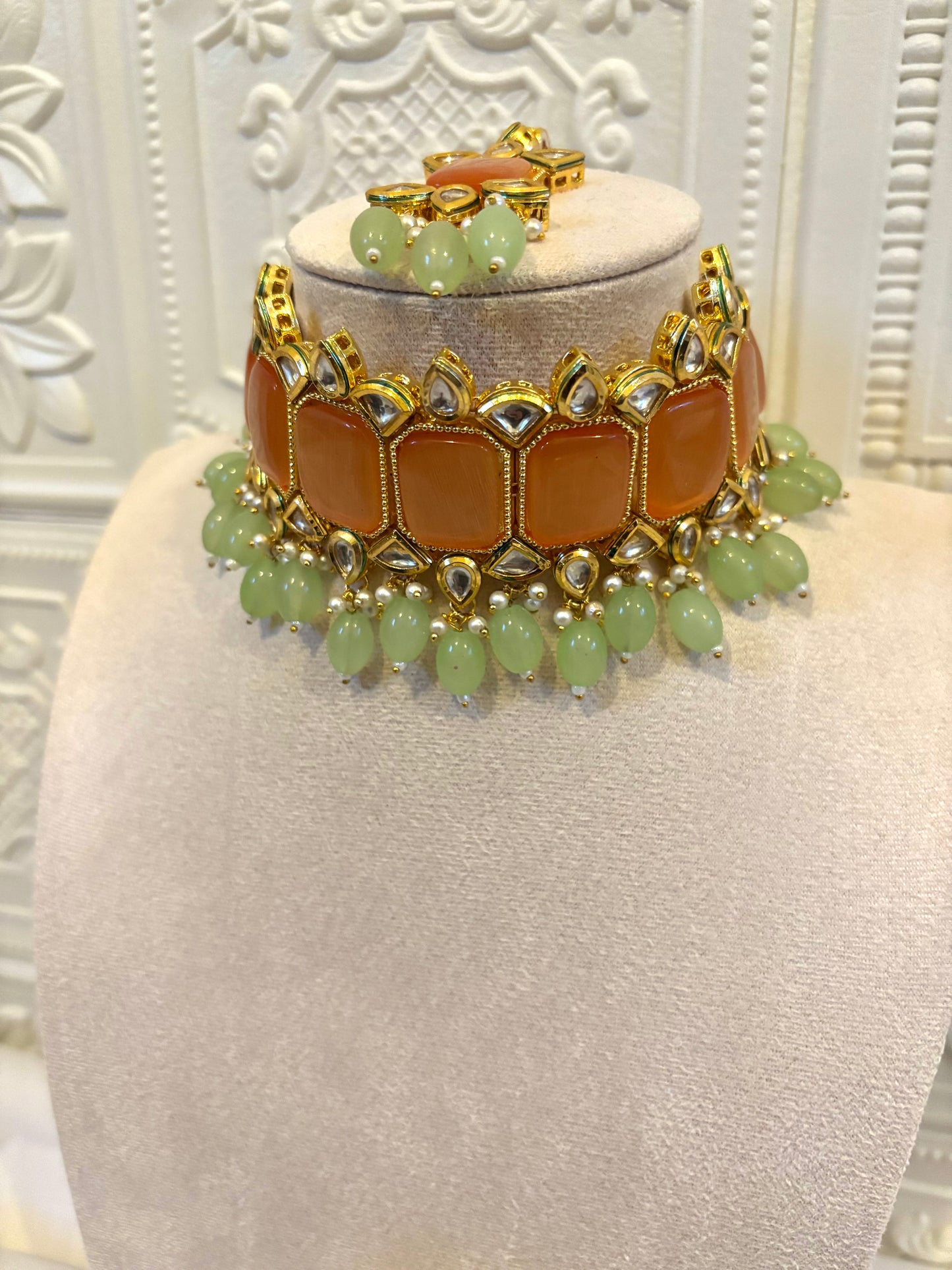 Orange and Mint Kundan Set | Kundan Collection