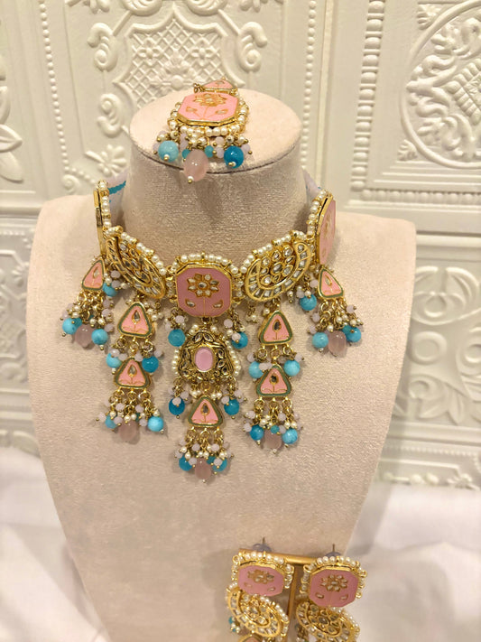 Pink & Blue Meenakari Choker Set | Meenakari Collection