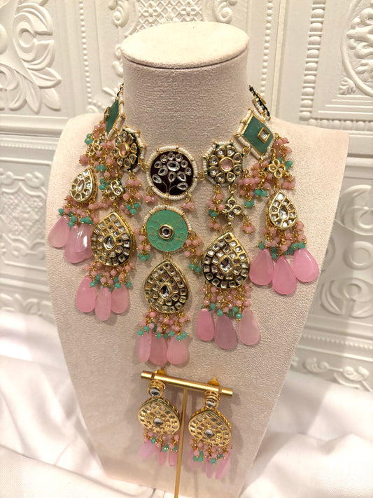 Pink & Mint Meenakari Choker Set | Meenakari Collection