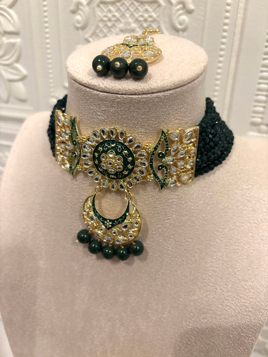 Green and Gold Choker Set | Meenakari Collection