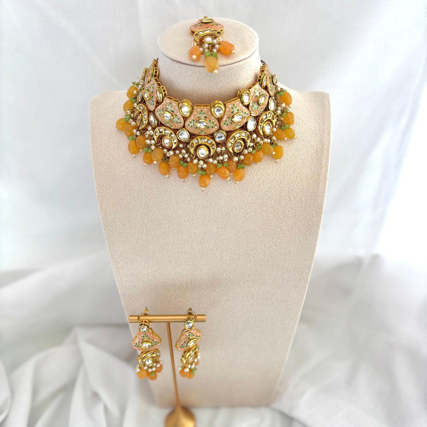 Peach & Mint Meenakari Choker Set | Meenakari Collection