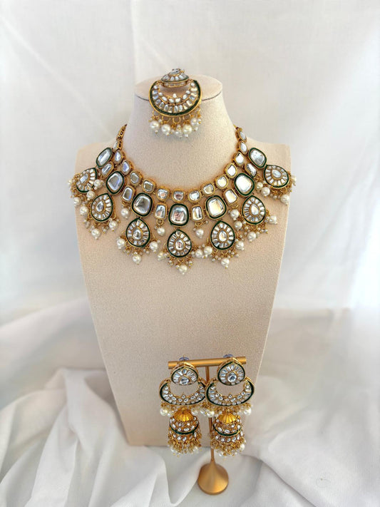 Cream & Green Kundan Choker Set | Kundan Collection