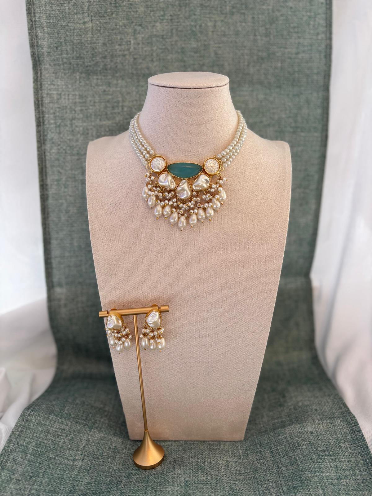 Turquoise Mother Of Pearl Choker Set | Mother Of Pearl Collection