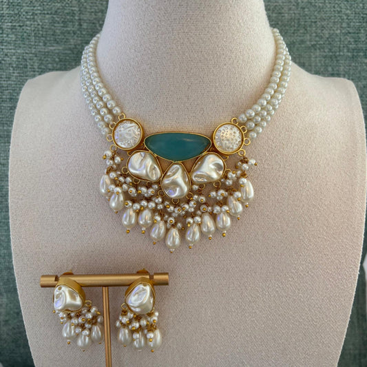 Turquoise Mother Of Pearl Choker Set | Mother Of Pearl Collection