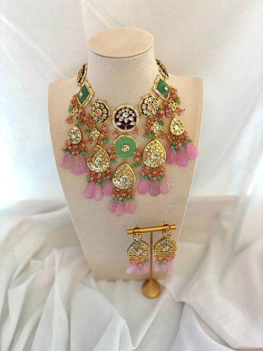Pink & Mint Meenakari Choker Set | Meenakari Collection