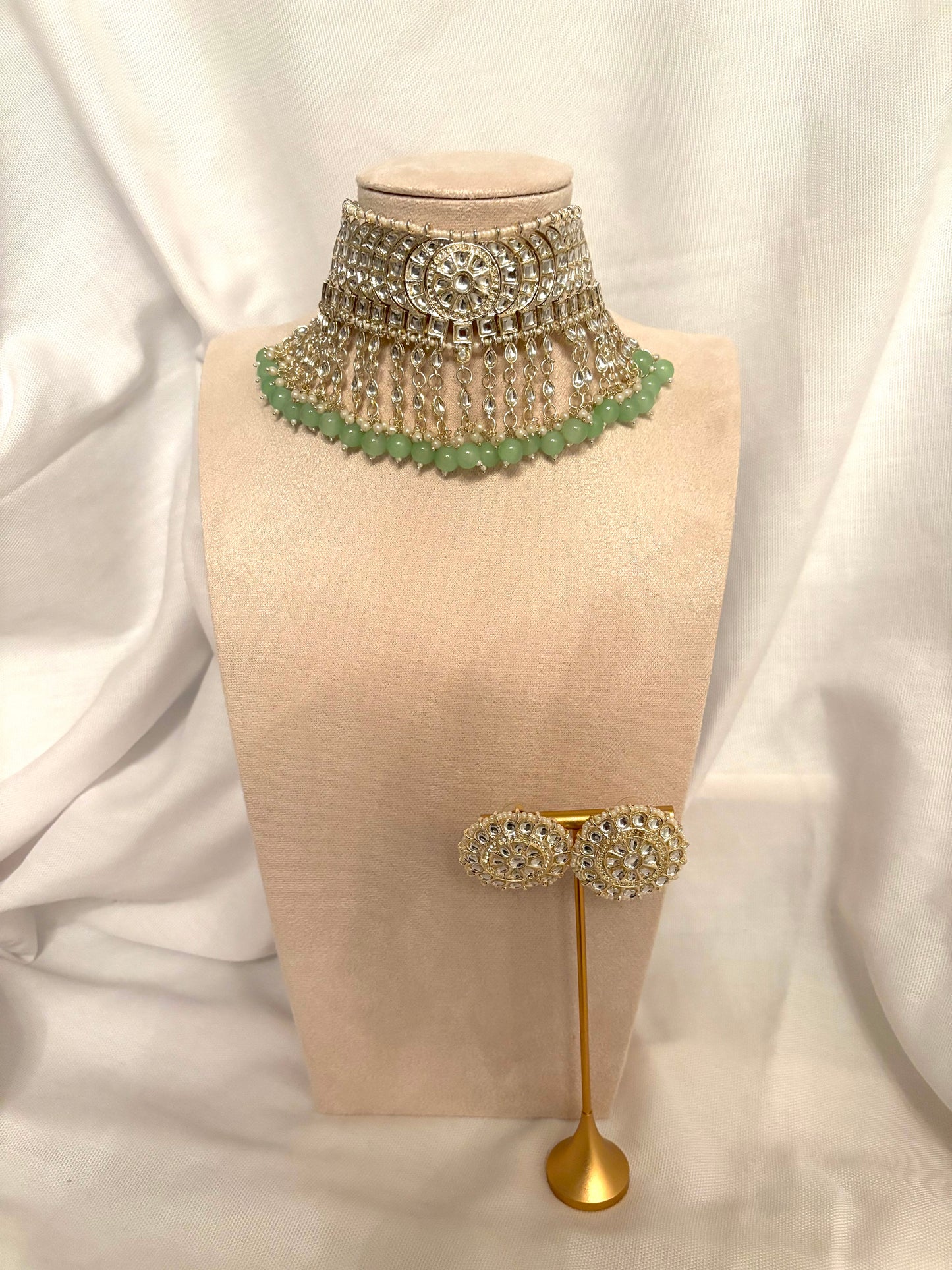 Silver and Mint Kundan Set | Kundan Collection