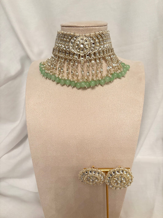 Silver and Mint Kundan Set | Kundan Collection