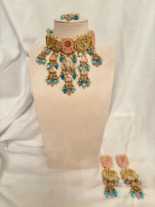 Pink & Blue Meenakari Choker Set | Meenakari Collection