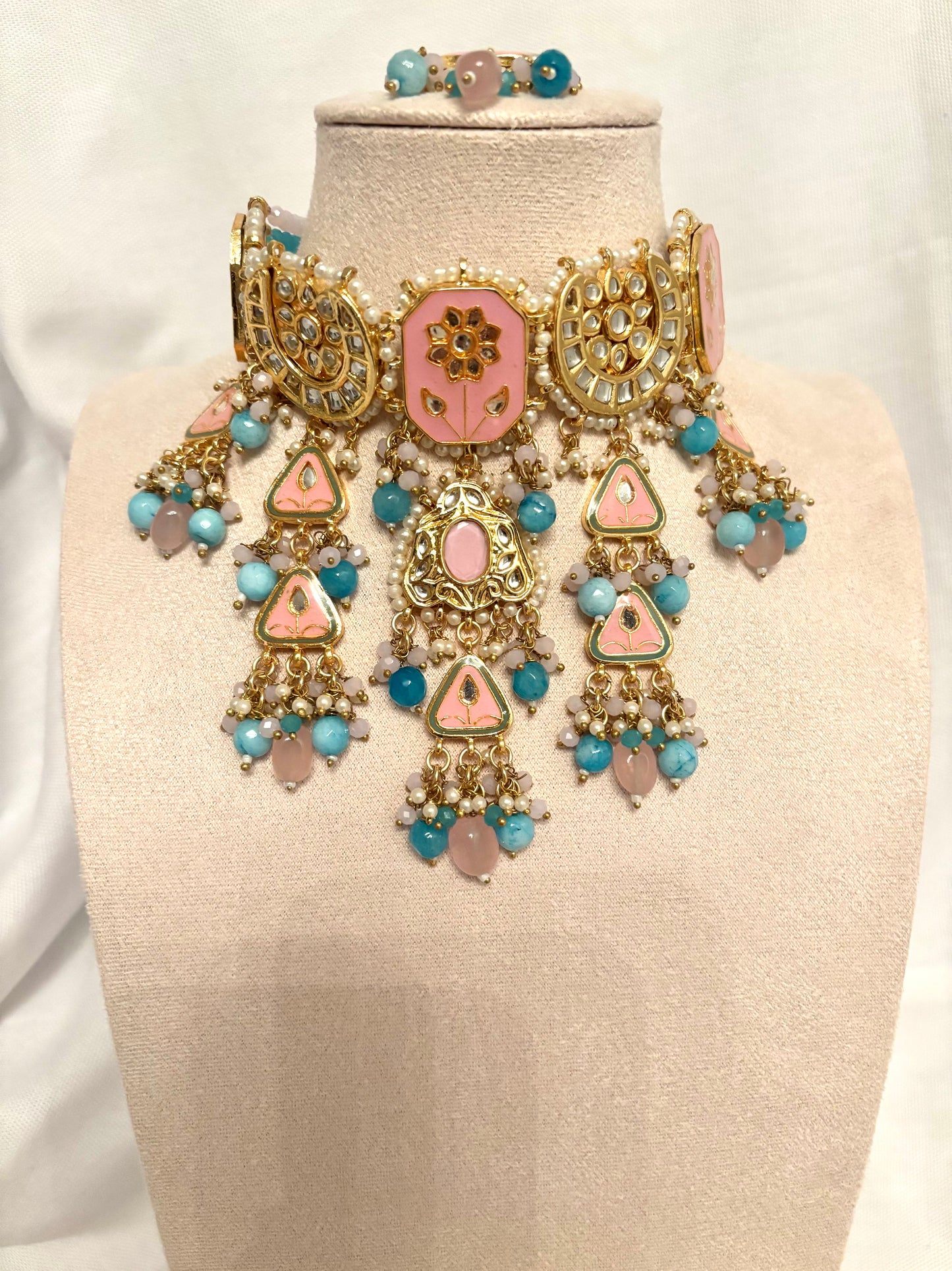 Pink & Blue Meenakari Choker Set | Meenakari Collection