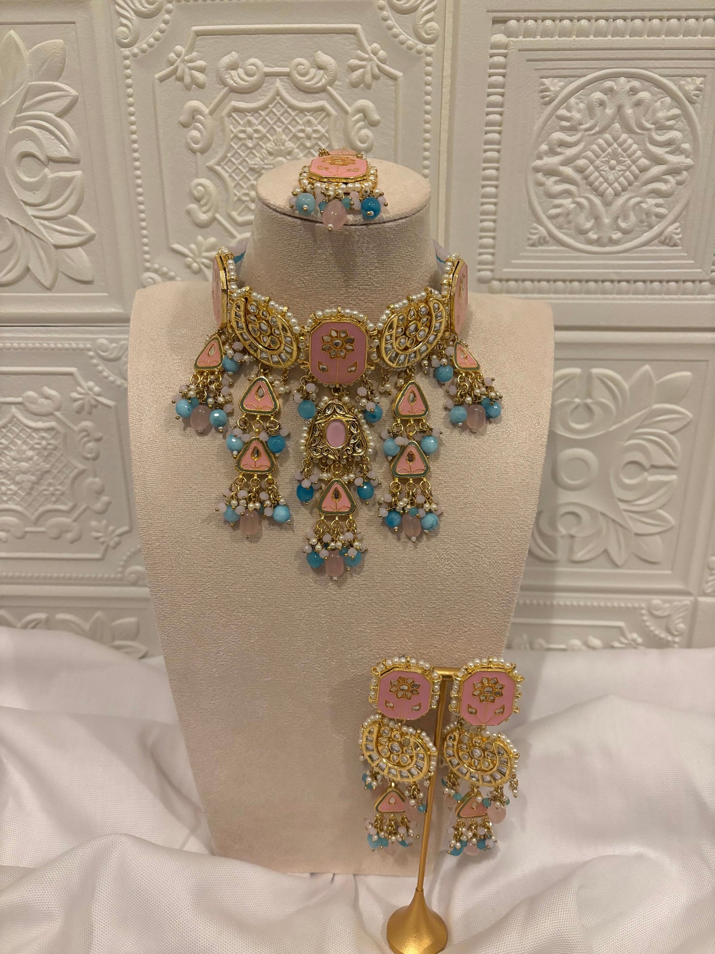 Pink & Blue Meenakari Choker Set | Meenakari Collection
