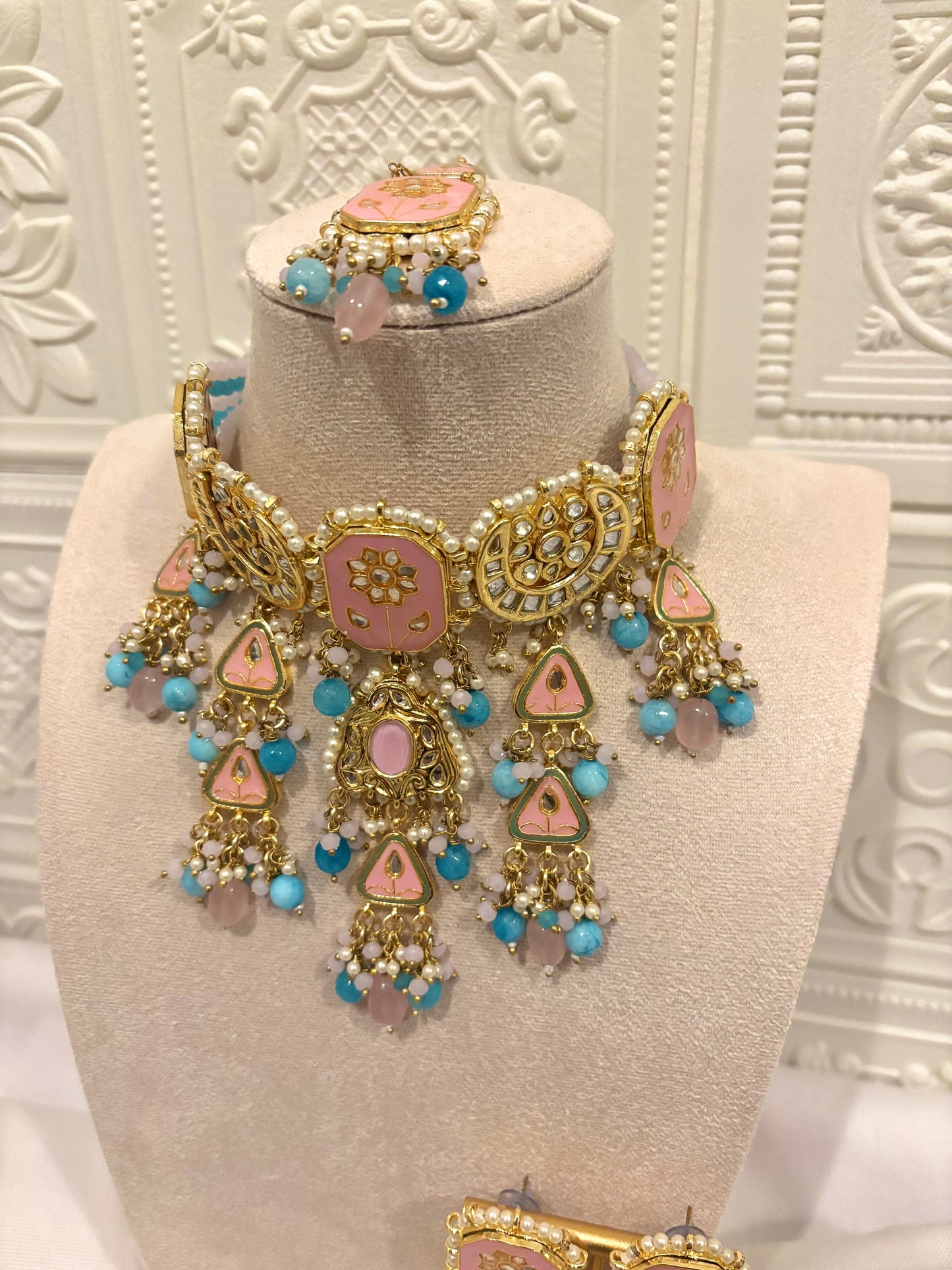 Pink & Blue Meenakari Choker Set | Meenakari Collection