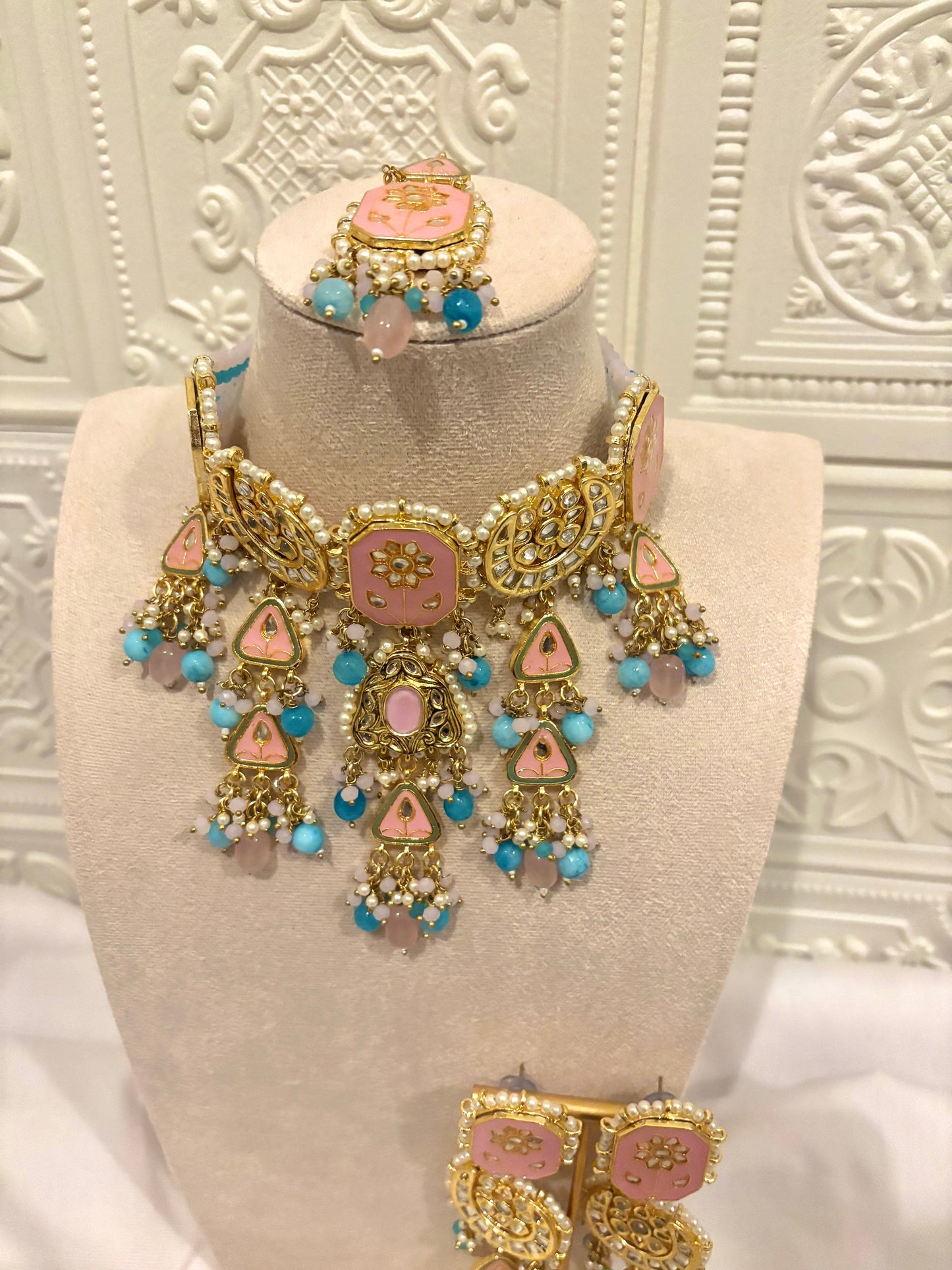 Pink & Blue Meenakari Choker Set | Meenakari Collection