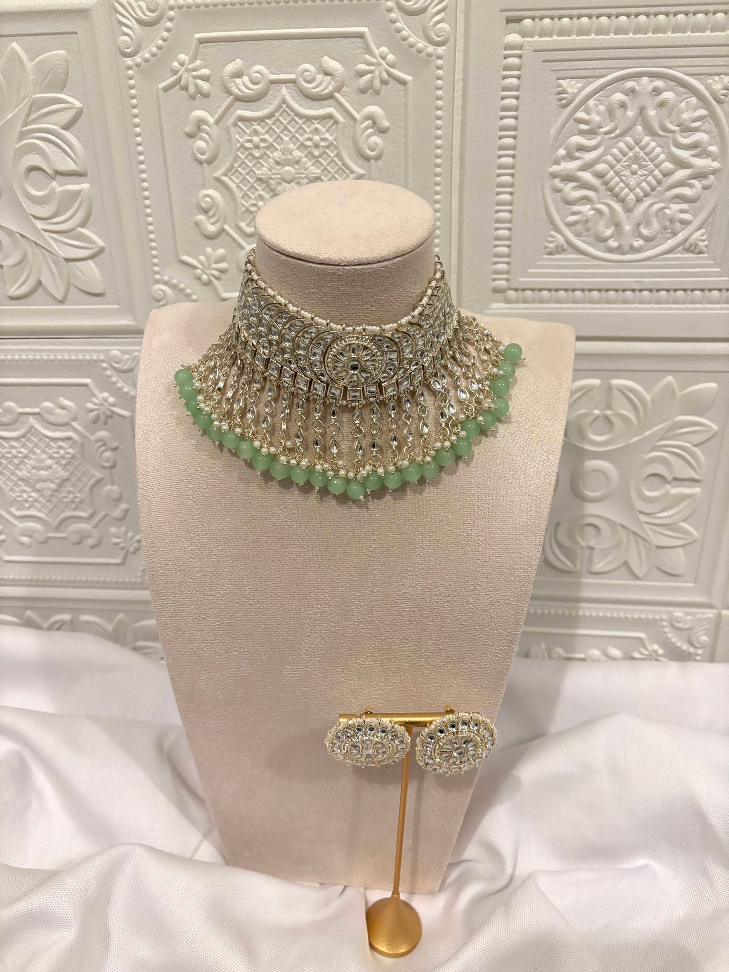 Silver and Mint Kundan Set | Kundan Collection