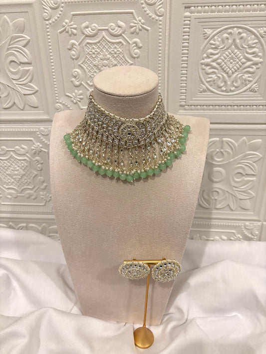 Silver and Mint Kundan Set | Kundan Collection