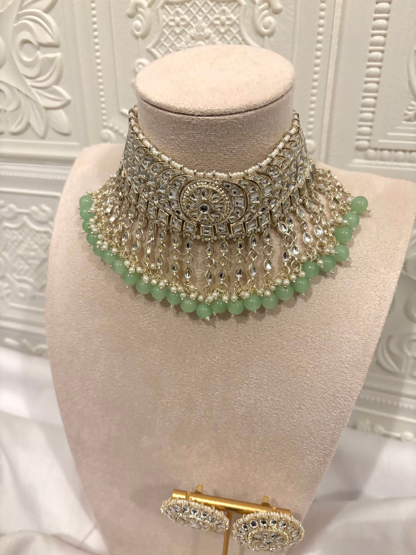 Silver and Mint Kundan Set | Kundan Collection