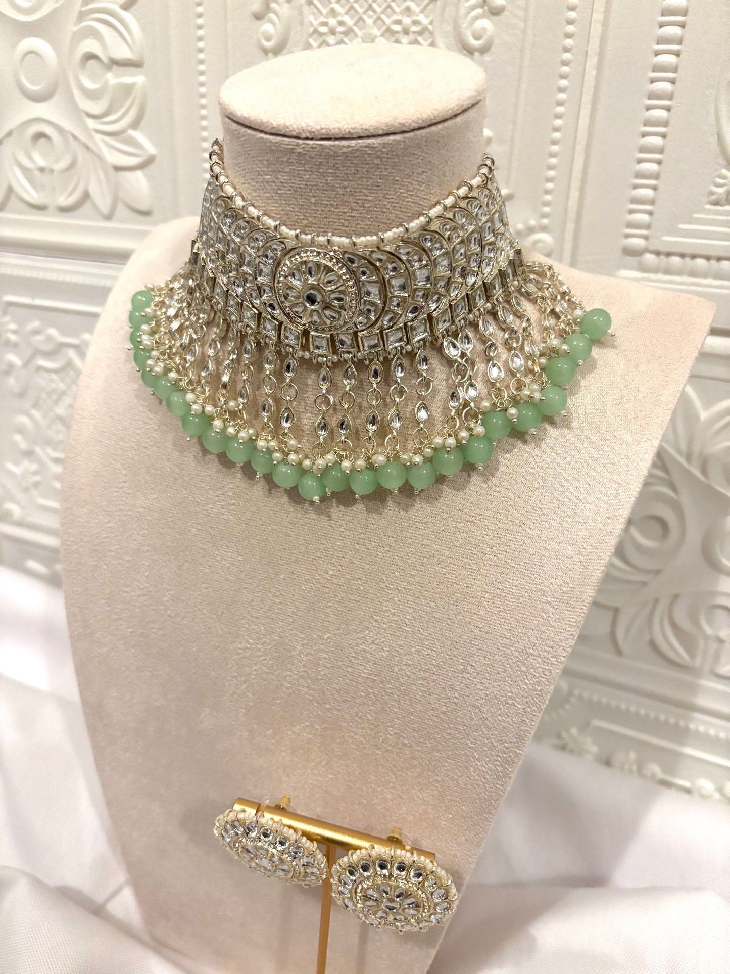 Silver and Mint Kundan Set | Kundan Collection