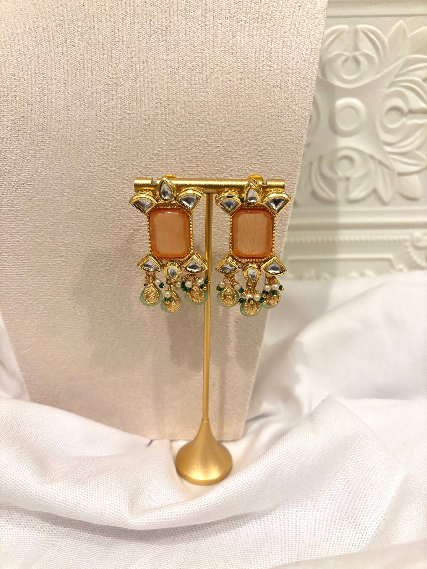 Orange and Mint Kundan Set Gold Details | Kundan Collection
