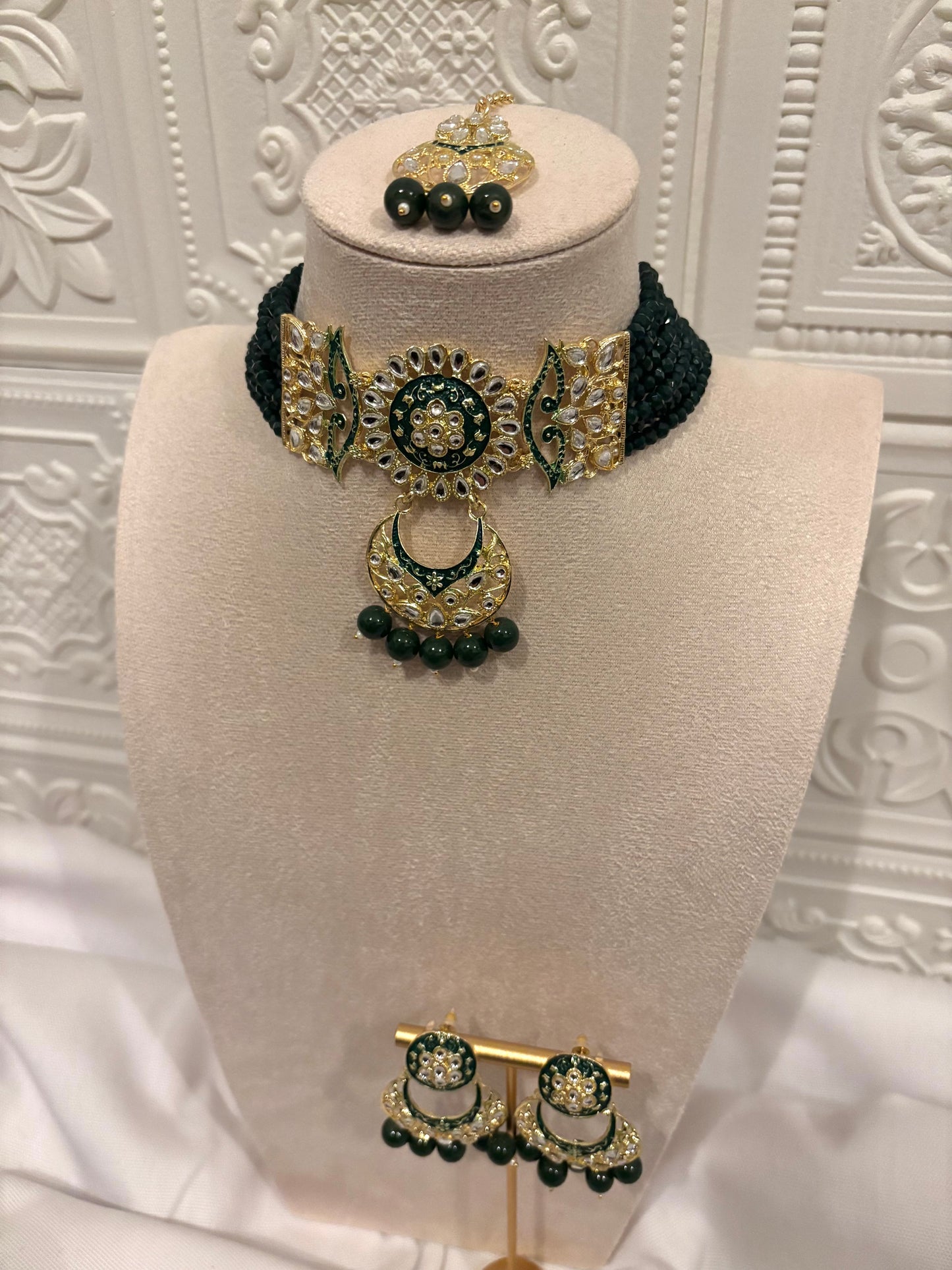 Green and Gold Choker Set | Meenakari Collection