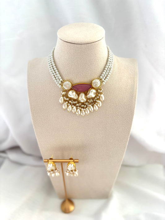Pink Mother Of Pearl Choker Set | Mother Of Pearl Collection