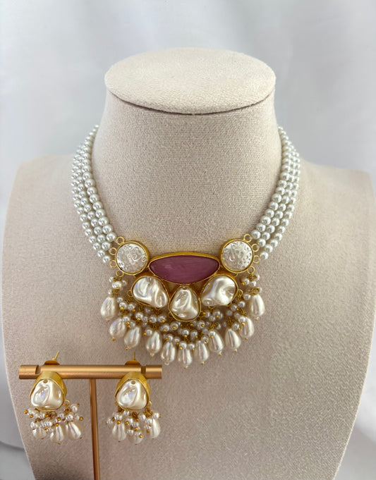 Pink Mother Of Pearl Choker Set | Mother Of Pearl Collection
