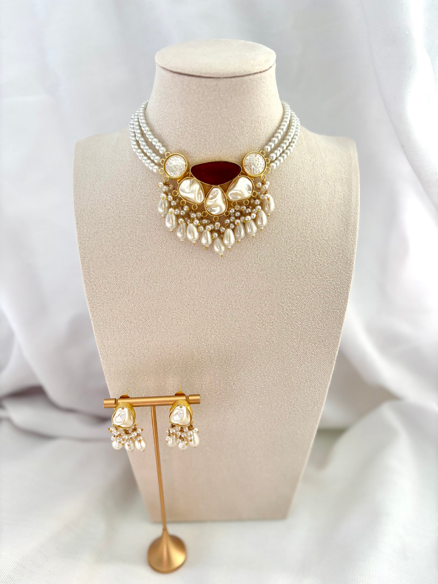 Maroon Mother Of Pearl Choker Set | Mother Of Pearl Collection
