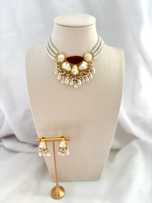 Maroon Mother Of Pearl Choker Set | Mother Of Pearl Collection