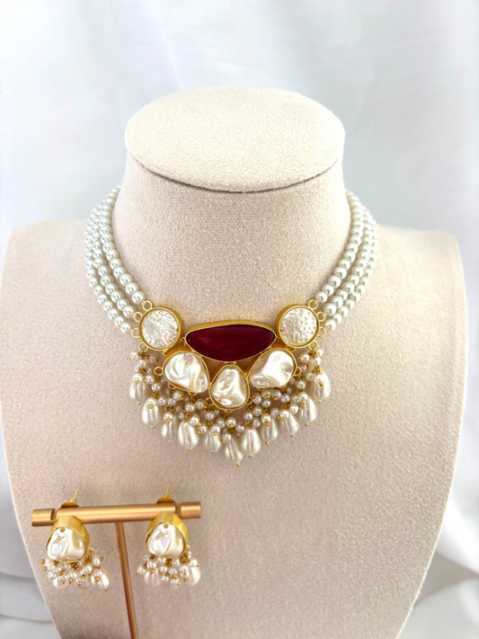 Maroon Mother Of Pearl Choker Set | Mother Of Pearl Collection