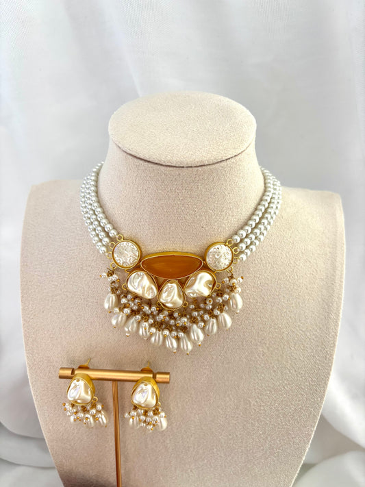 Orange Mother Of Pearl Choker Set | Mother Of Pearl Collection