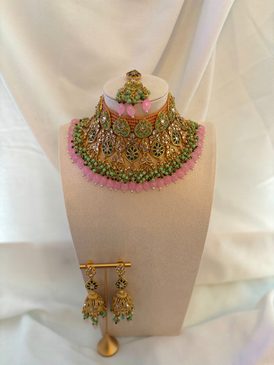 Peach & Mint Meenakari Choker Set | Meenakari Collection