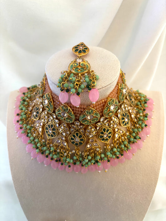 Peach & Mint Meenakari Choker Set | Meenakari Collection