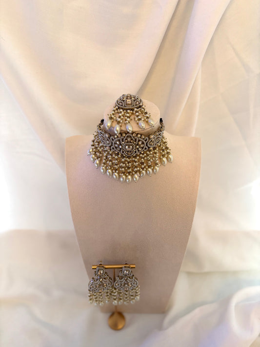 White and Gold Choker Set | Pearl Collection
