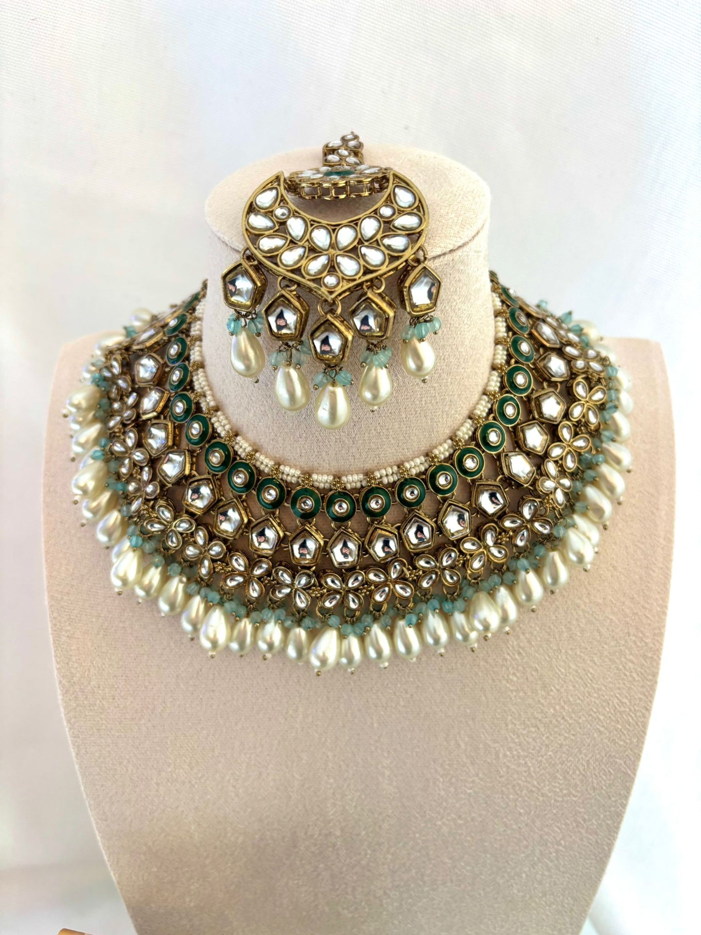 Green and Sky Blue Kundan Set | Kundan Collection