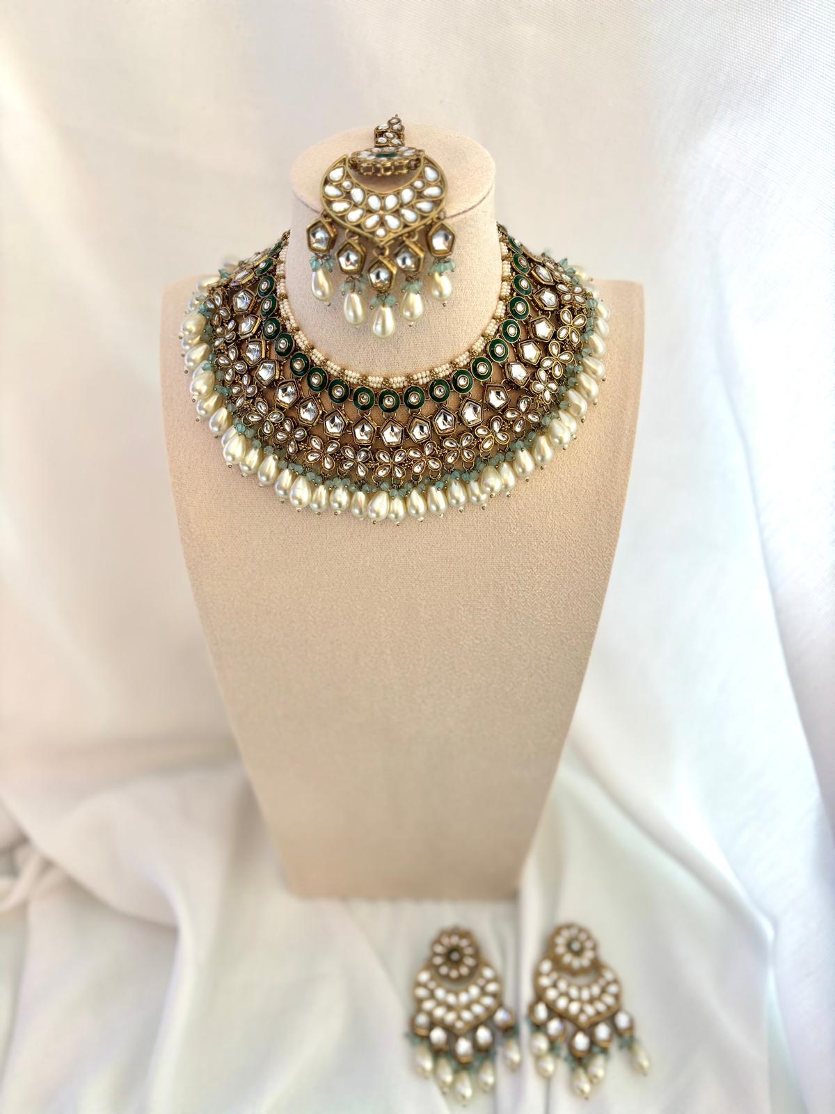 Green and Sky Blue Kundan Set | Kundan Collection