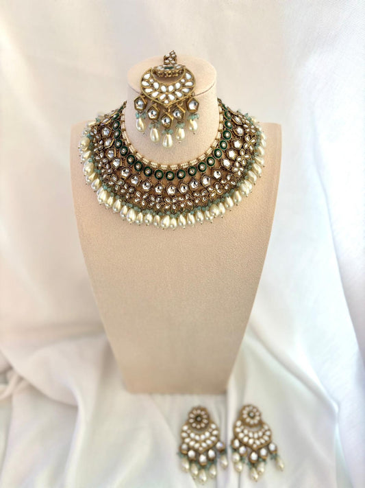 Green and Sky Blue Kundan Set | Kundan Collection