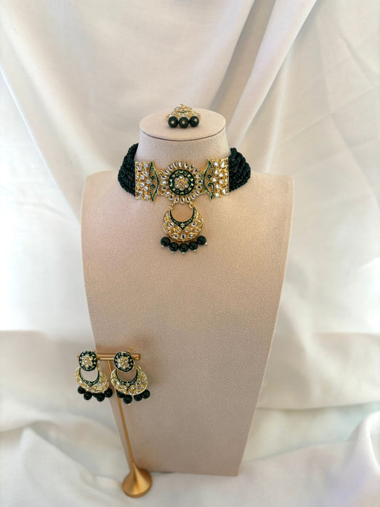 Green and Gold Choker Set | Meenakari Collection