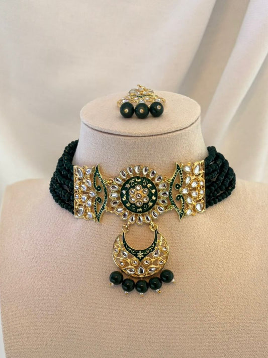 Green and Gold Choker Set | Meenakari Collection