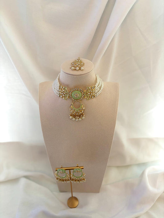 Mint and Gold Choker Set | Meenakari Collection