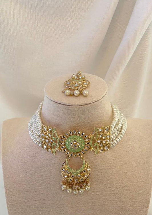 Mint and Gold Choker Set | Meenakari Collection