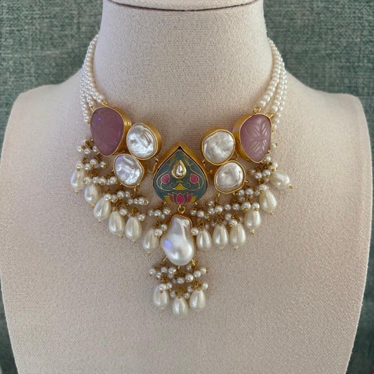 Pink & Grey Mother Of Pearl Choker Set | Mother Of Pearl Collection