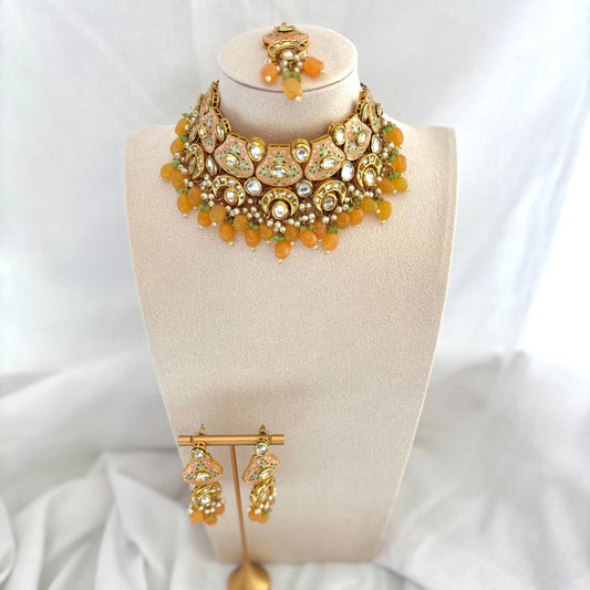 Peach & Mint Meenakari Choker Set | Meenakari Collection